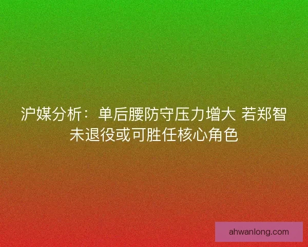 沪媒分析:单后腰防守压力增大 若郑智未退役或可胜任核心角色 沪媒分析:单后腰防守压力增大 若郑智未退役或可胜任核心角色